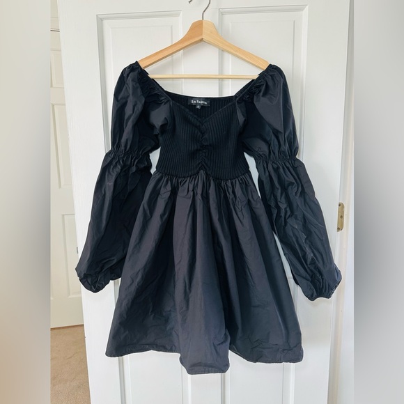 En Saison Balloon Sleeve Mini Dress Black Sweetheart Neckline Size S - Picture 3 of 9